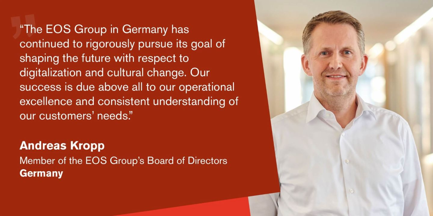 Quote from Andreas Kropp, Managing Director of the EOS Group and responsible for Germany: "EOS Germany has continued to consistently drive forward digitalization and cultural change this year."