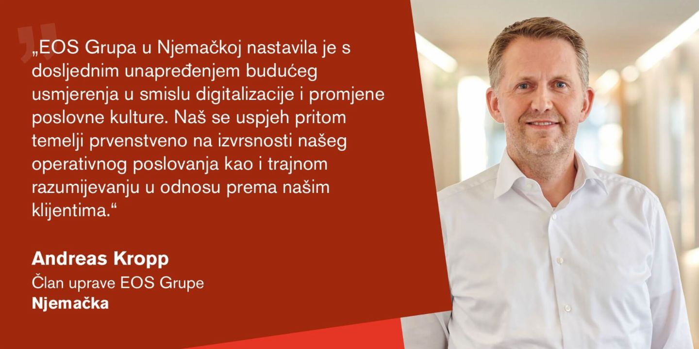 Quote from Andreas Kropp, Managing Director of the EOS Group and responsible for Germany: "EOS Germany has continued to consistently drive forward digitalization and cultural change this year."